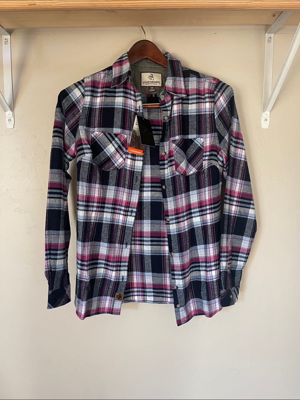 Legendary Whitetails Navy, Pink and White Plaid Button-Down Shirt